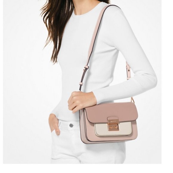 Michael Kors Sloan Editor Large Crossbody Bag Pink/White/Fawn - Rose Gold - Picture 8 of 9